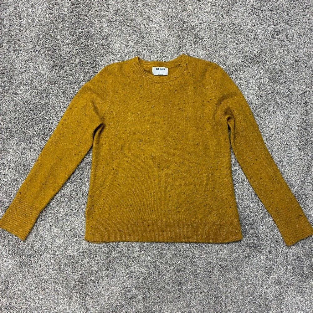 Old Navy Women's M Mustard Yellow Speckled Crew Neck Pullover Knit Sweater